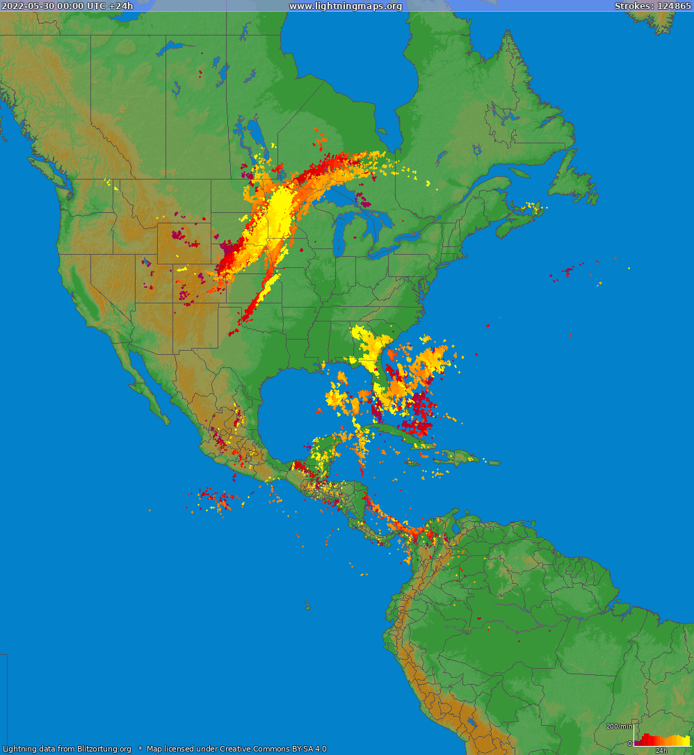 Lightning map North America 2022-05-30