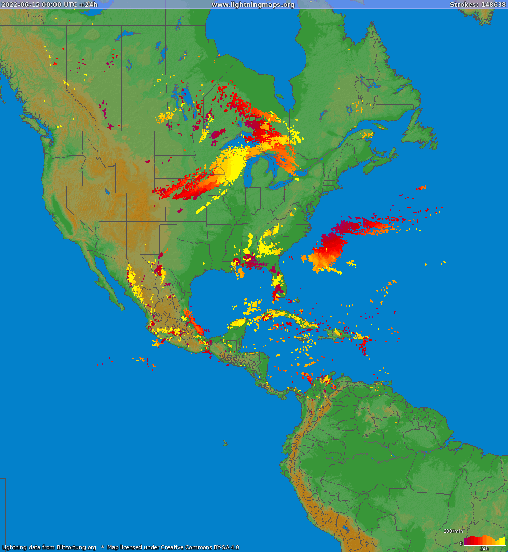 Mappa dei fulmini North America 15.06.2022