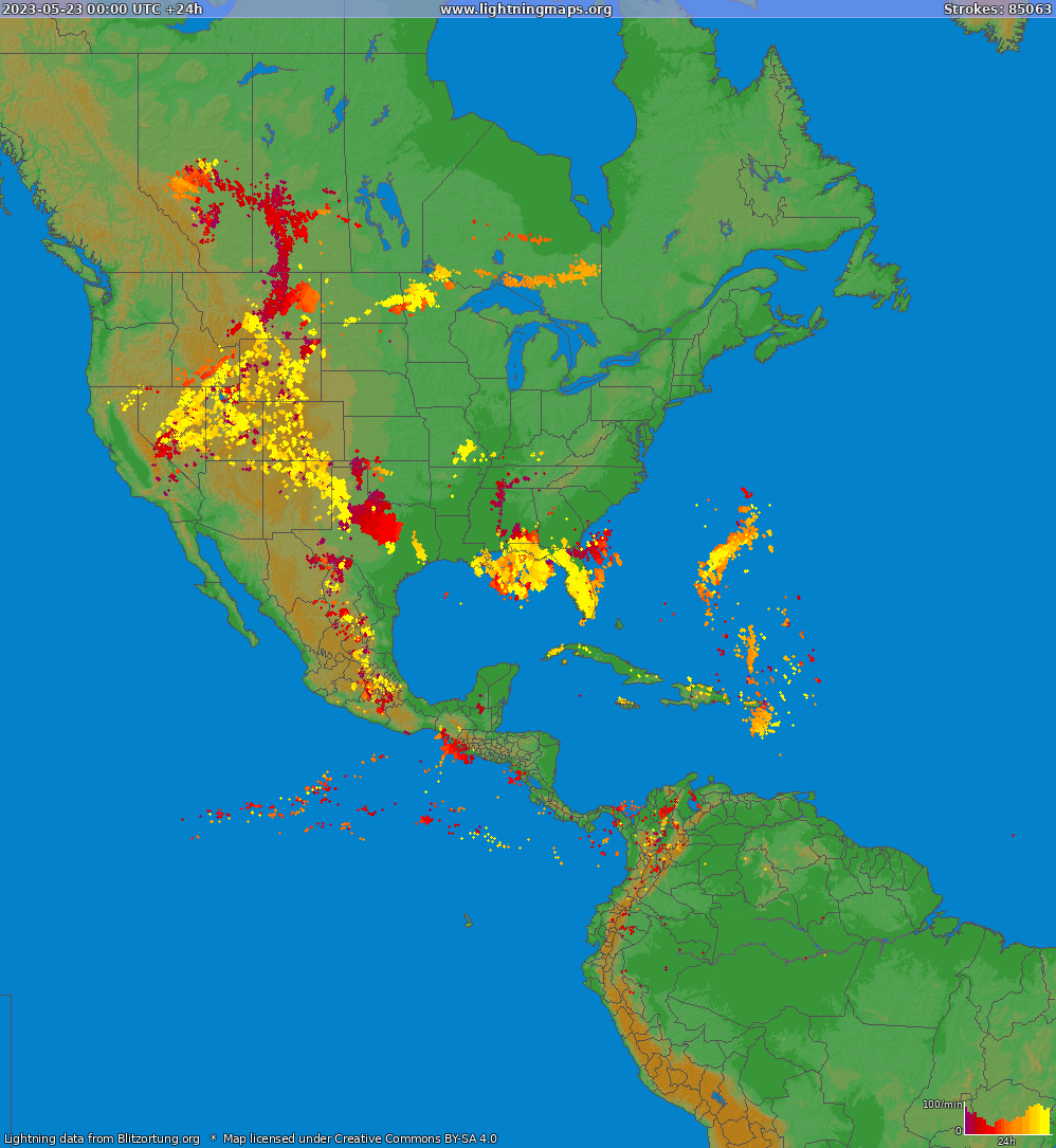 Mappa dei fulmini North America 23.05.2023