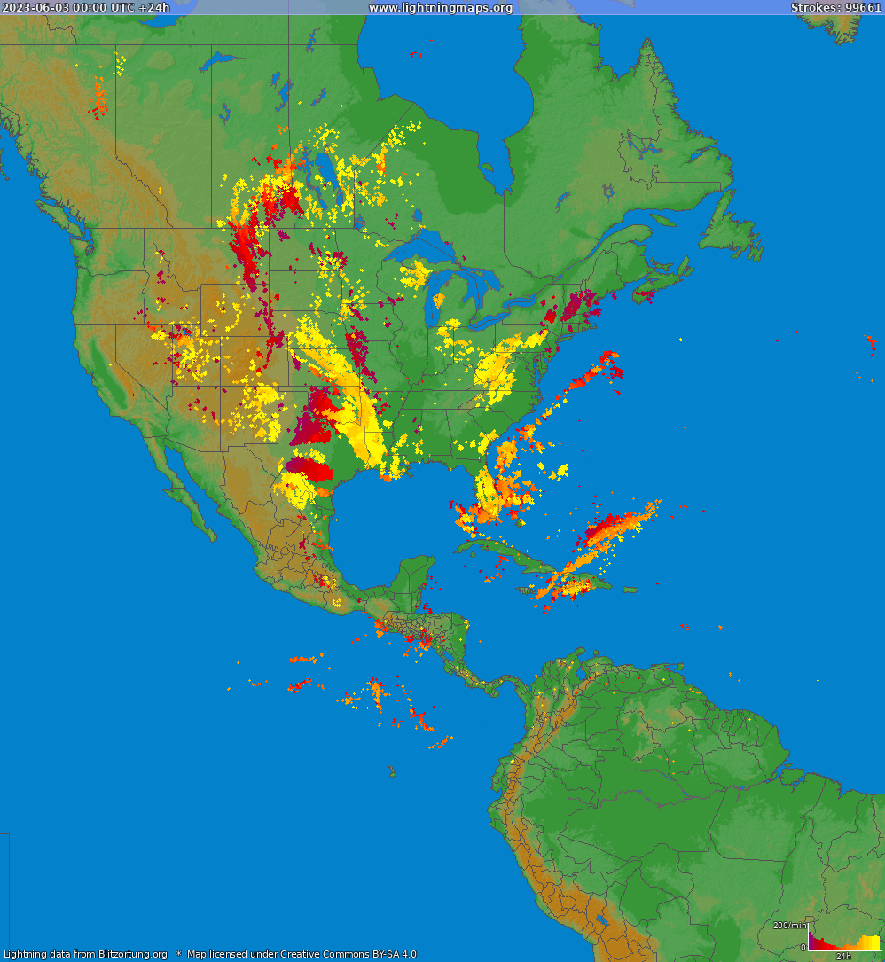 Lightning map North America 2023-06-03