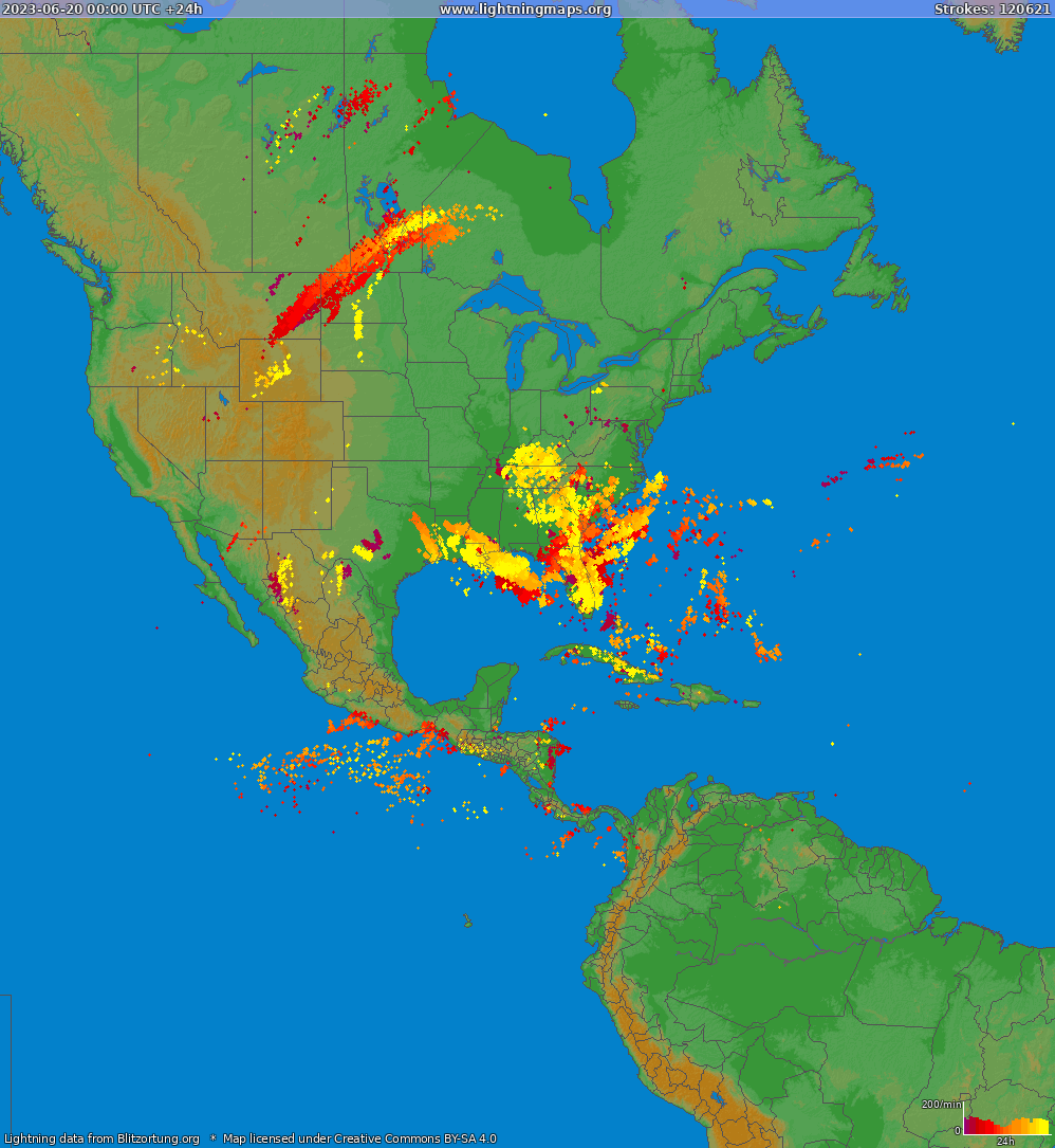 Carte de la foudre North America 20/06/2023