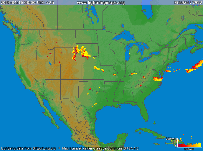 Lightning map USA 2024-04-16 (Animation)