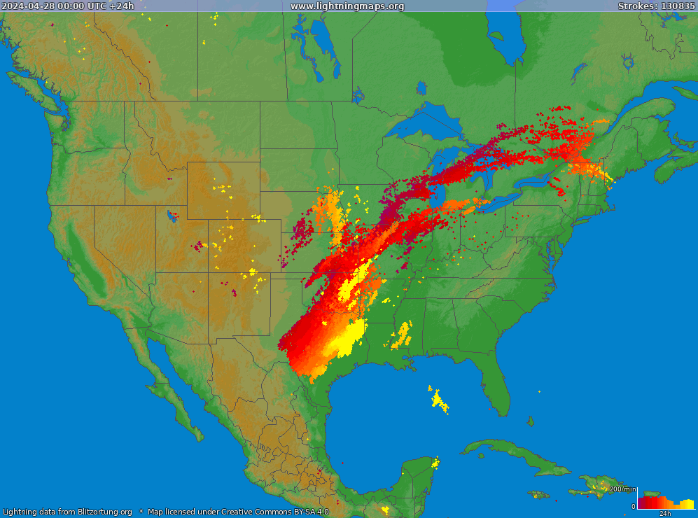 Mappa dei fulmini USA (Big) 28.04.2024