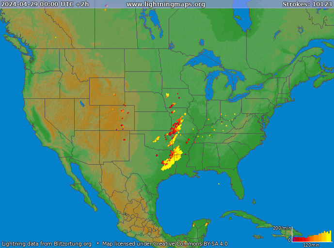 Lightning map USA 2024-04-29 (Animation)
