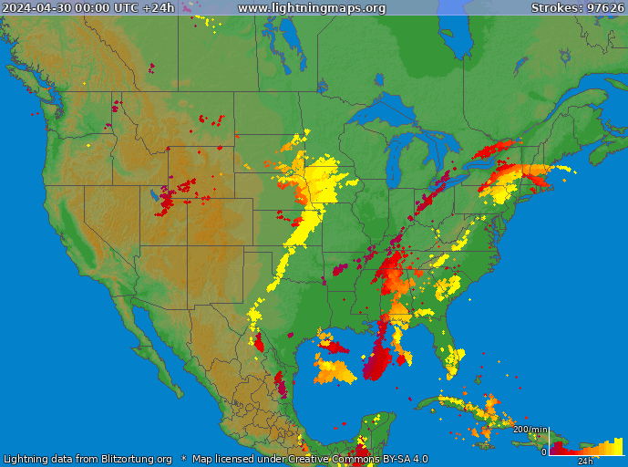 Lightning map USA 2024-04-30