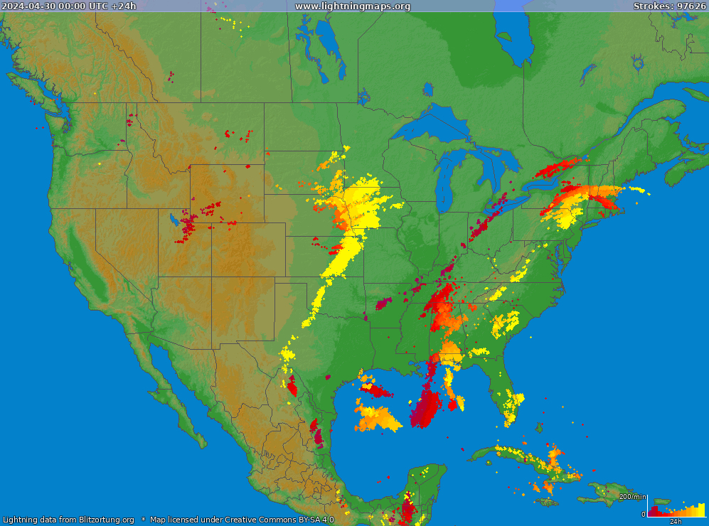 Mappa dei fulmini USA (Big) 30.04.2024