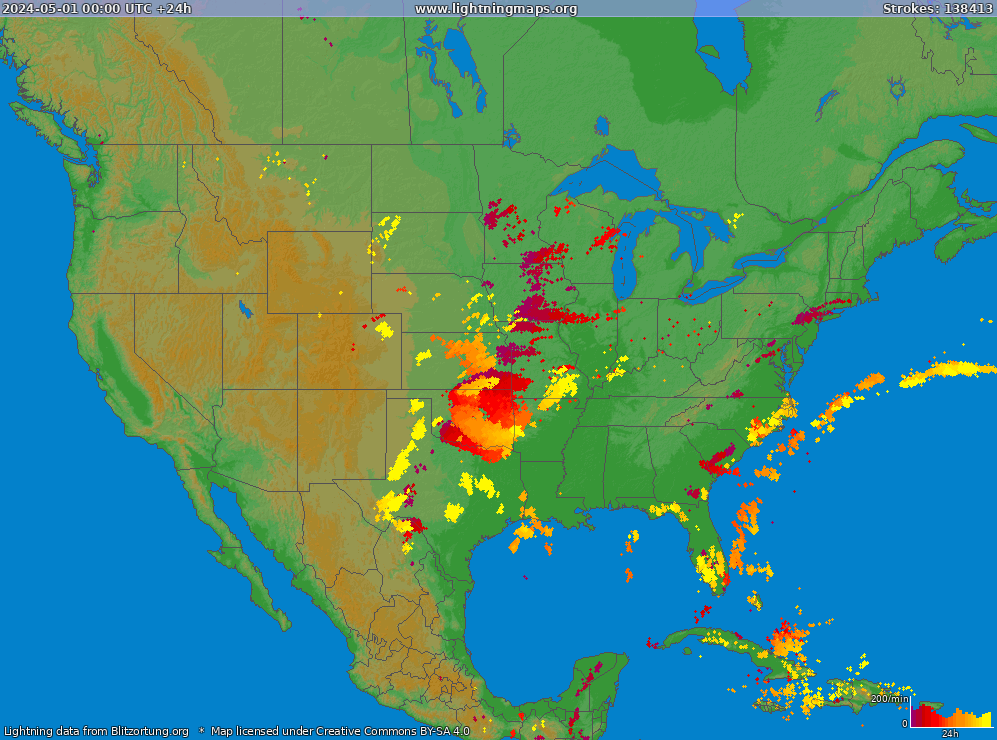 Mappa dei fulmini USA (Big) 01.05.2024
