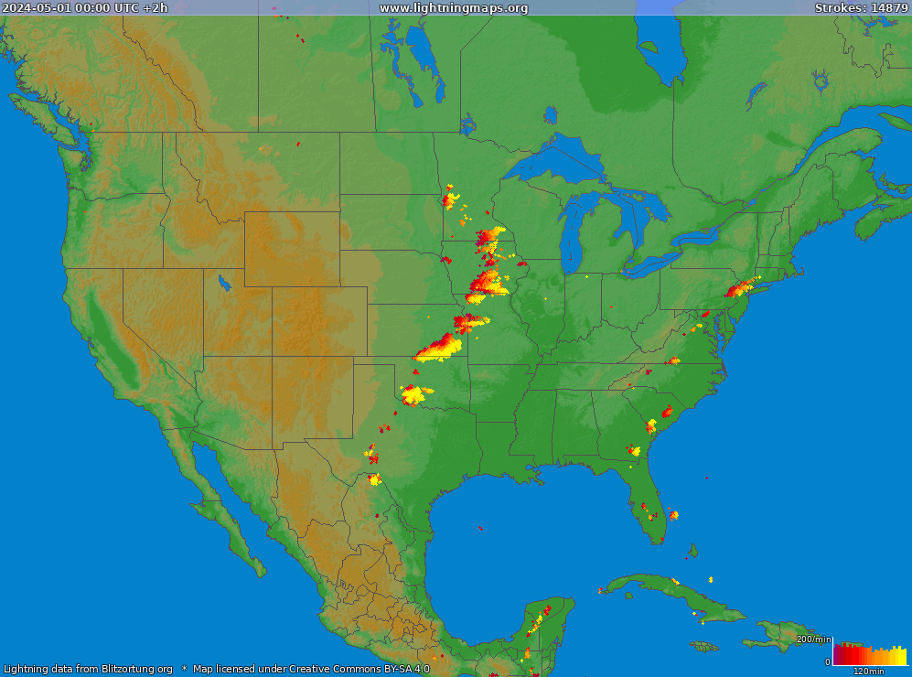 Mappa dei fulmini USA (Big) 01.05.2024 (Animazione)