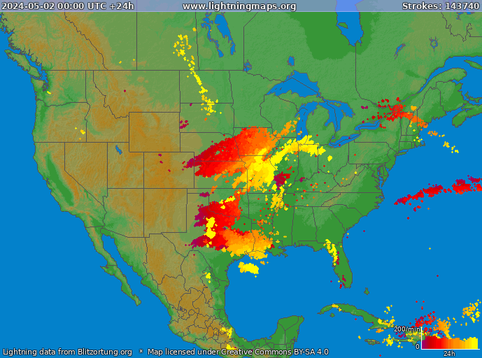 Mapa blesků USA 02.05.2024