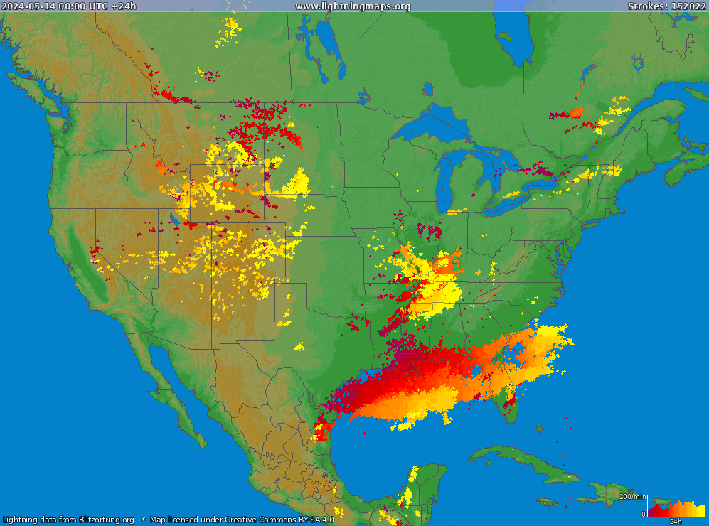 Mapa blesků USA (Big) 14.05.2024