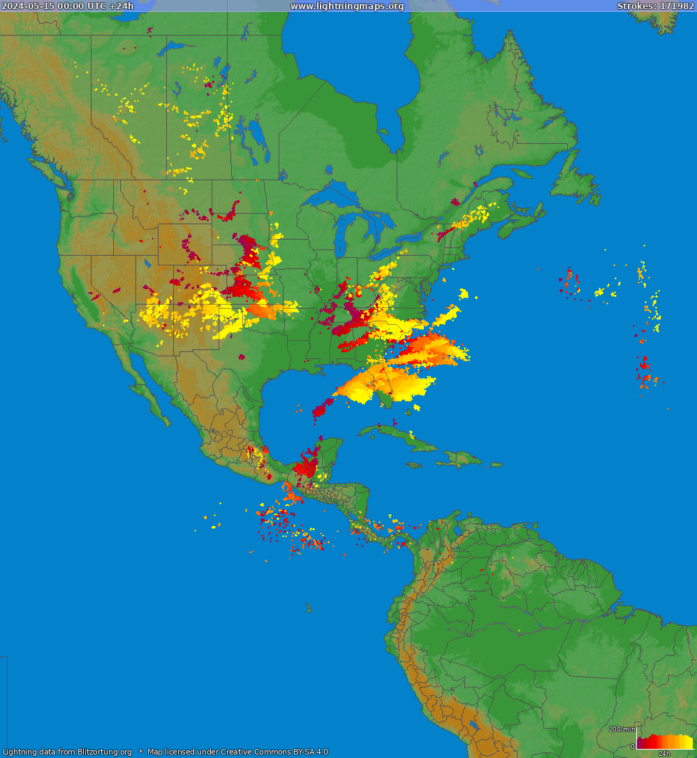 Lightning map North America 2024-05-15