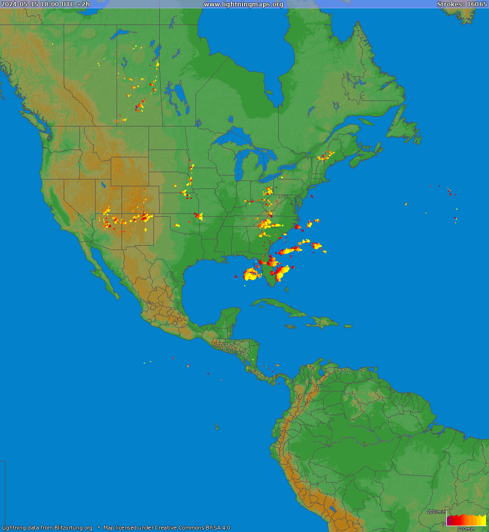 Lightning map North America 2024-05-15 (Animation)