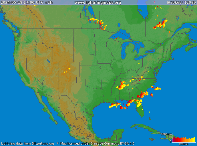 Mappa dei fulmini USA 18.05.2024 (Animazione)