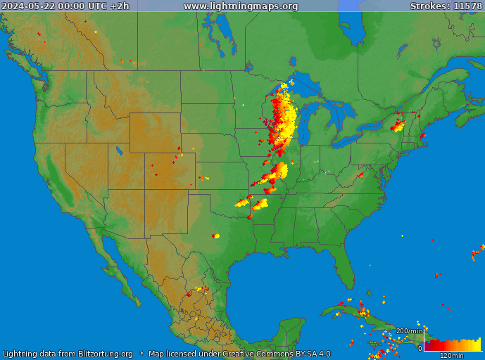 Lightning map USA 2024-05-22 (Animation)