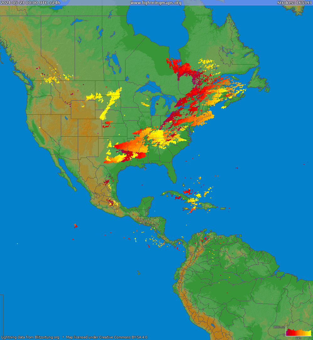 Mappa dei fulmini North America 23.05.2024