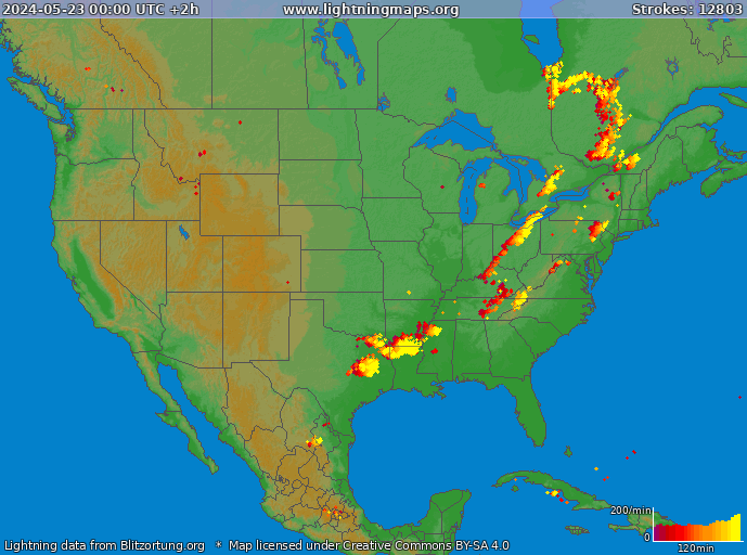 Lightning map USA 2024-05-23 (Animation)