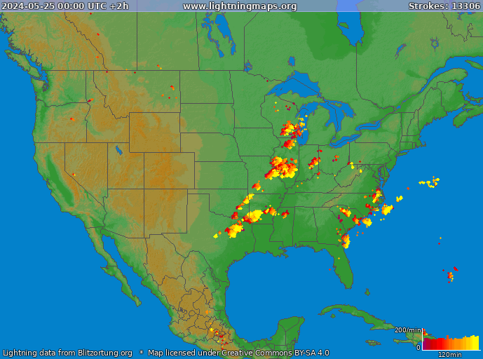 Lightning map USA 2024-05-25 (Animation)
