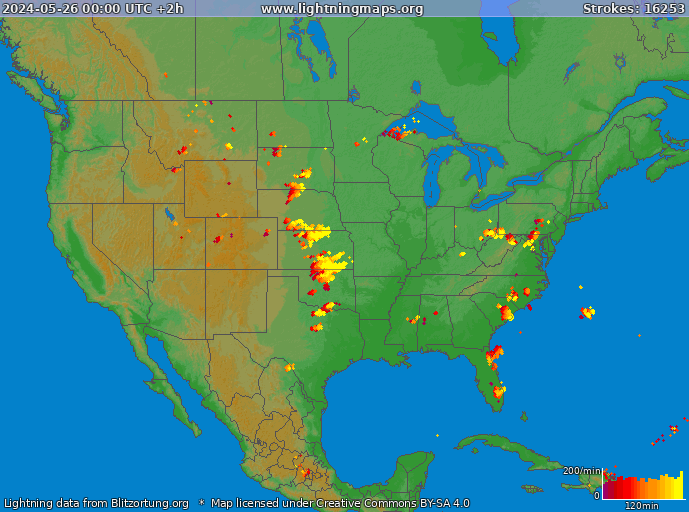 Mappa dei fulmini USA 26.05.2024 (Animazione)