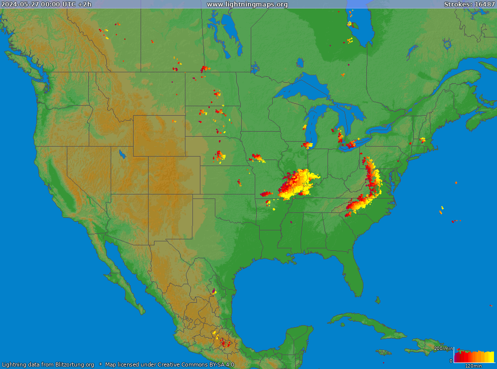 Mapa blesků USA (Big) 27.05.2024 (Animace)