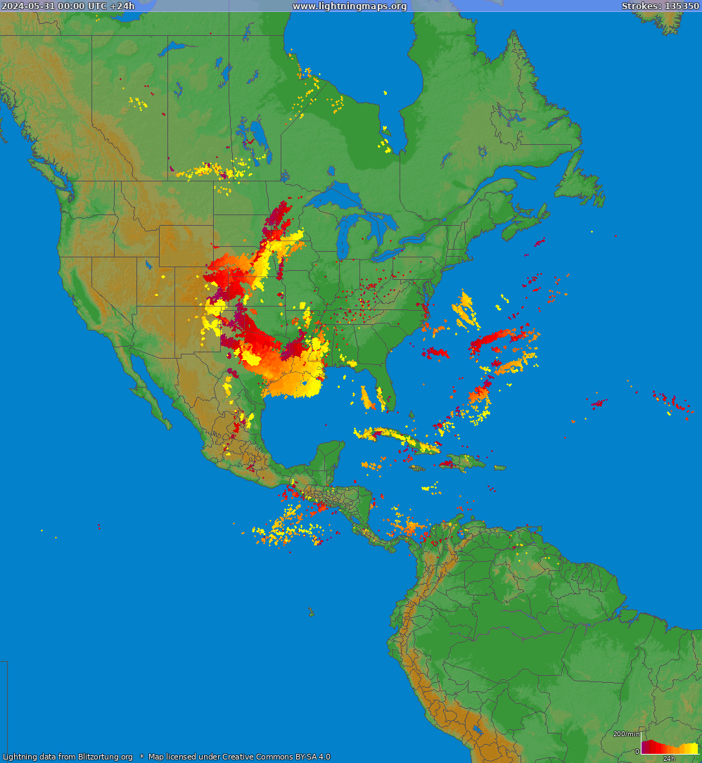 Lightning map North America 2024-05-31