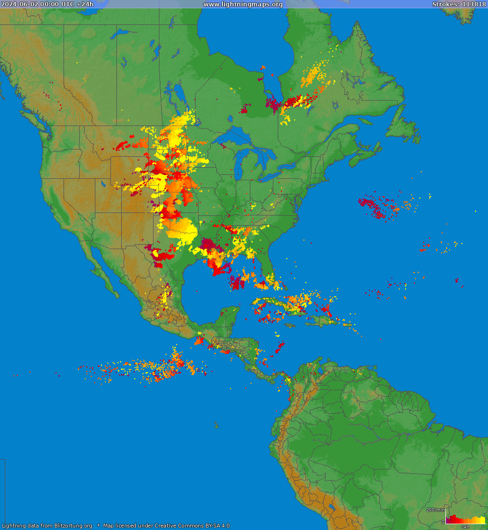 Mapa blesků North America 02.06.2024