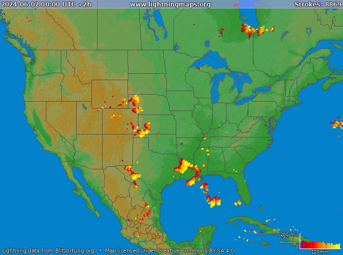 Bliksem kaart USA 02.06.2024 (Animatie)