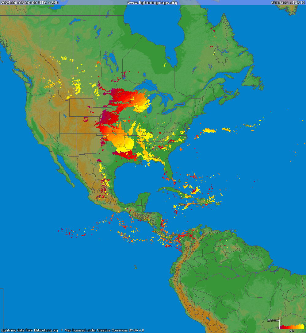 Mapa blesků North America 03.06.2024