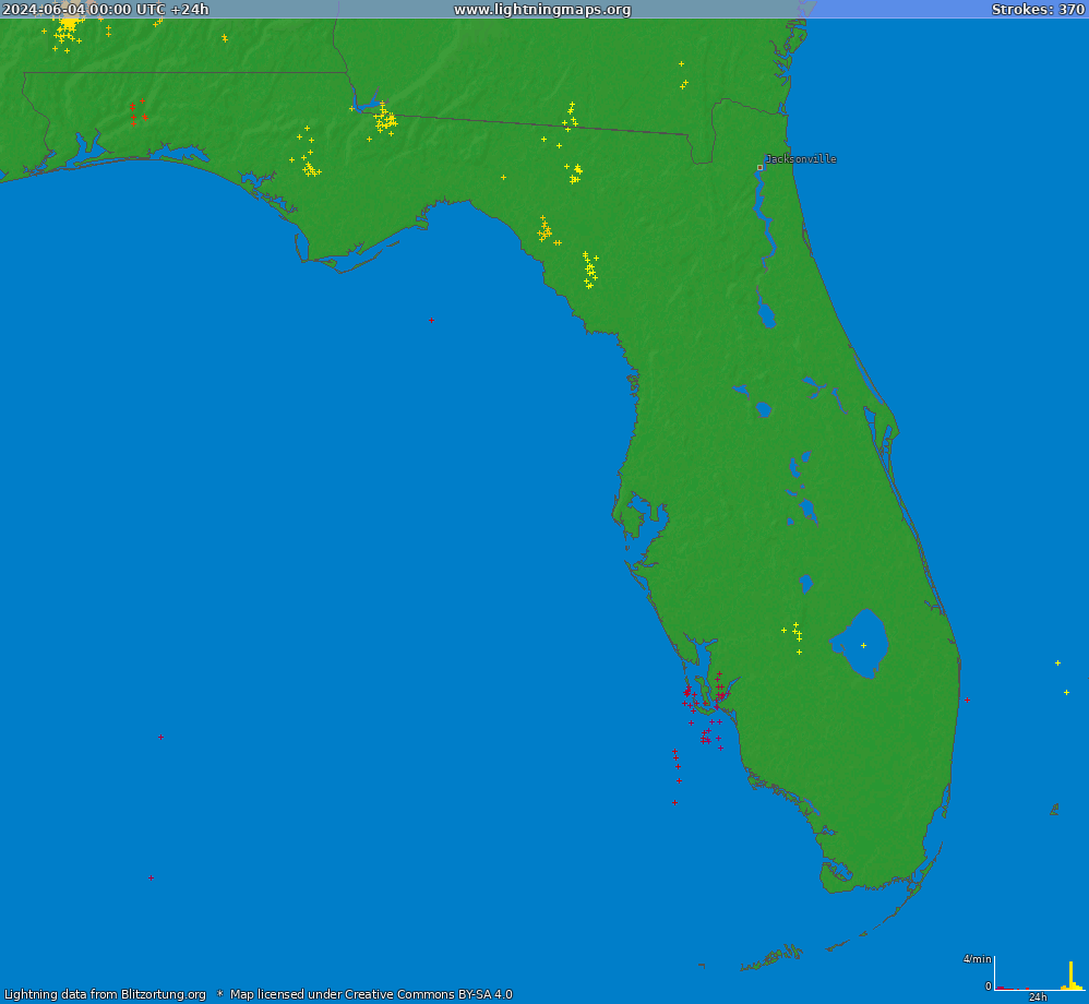 Bliksem kaart Florida (Big) 04.06.2024