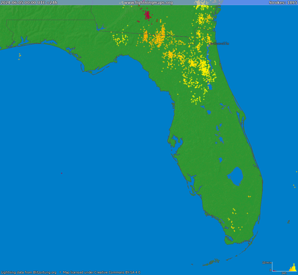 Mapa wyładowań Florida (Big) 2024-06-05