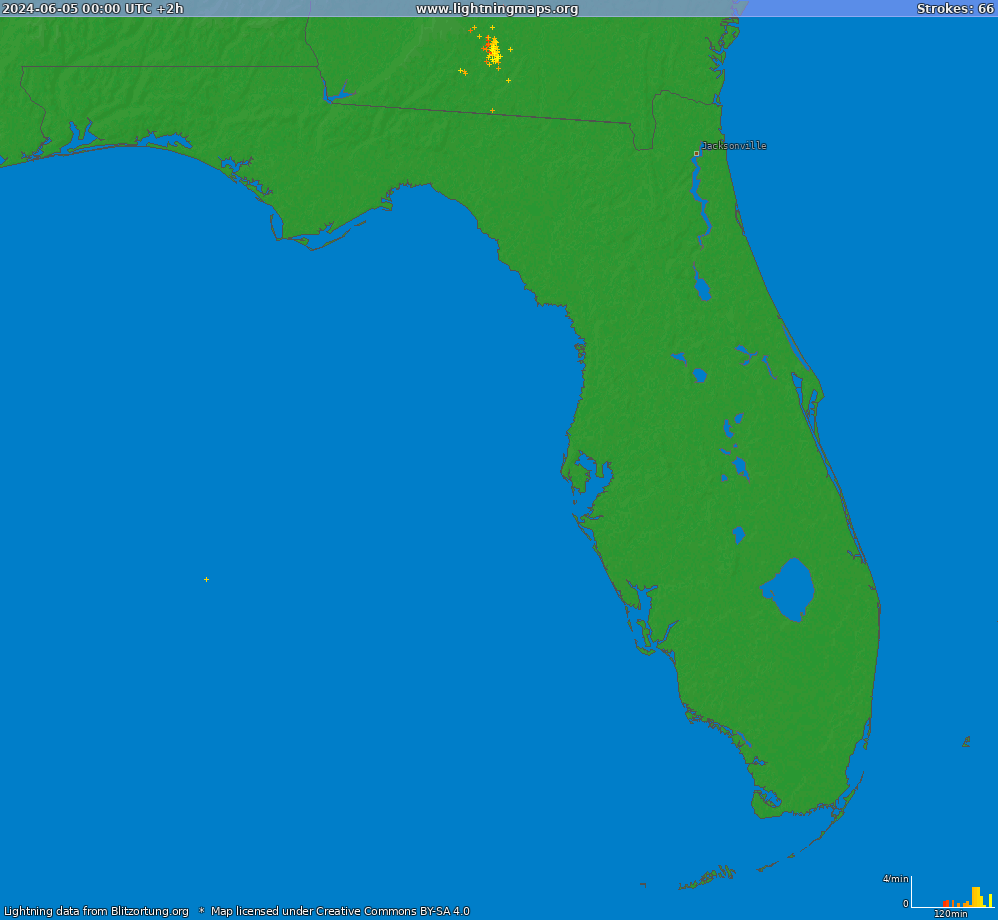 Mapa blesků Florida (Big) 05.06.2024 (Animace)