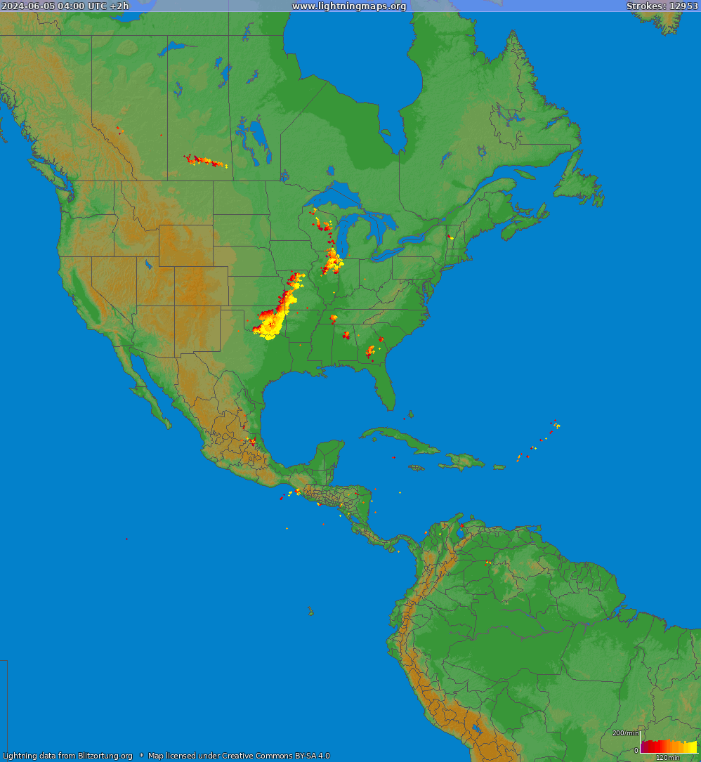 Mappa dei fulmini North America 05.06.2024 (Animazione)