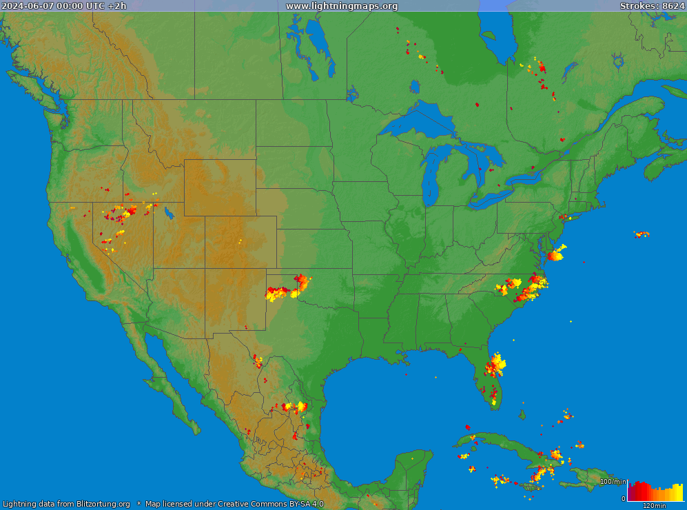 Bliksem kaart USA (Big) 07.06.2024 (Animatie)