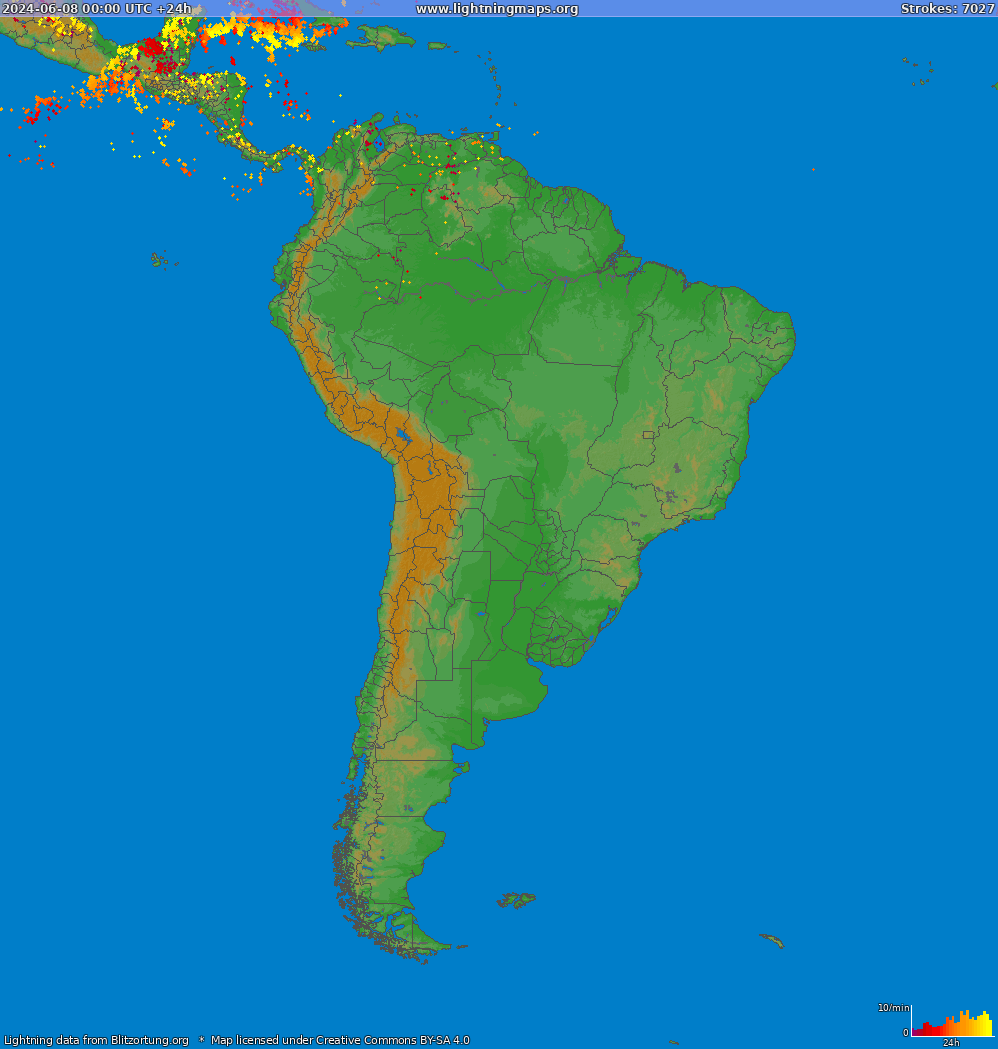 Lightning map South America 2024-06-08