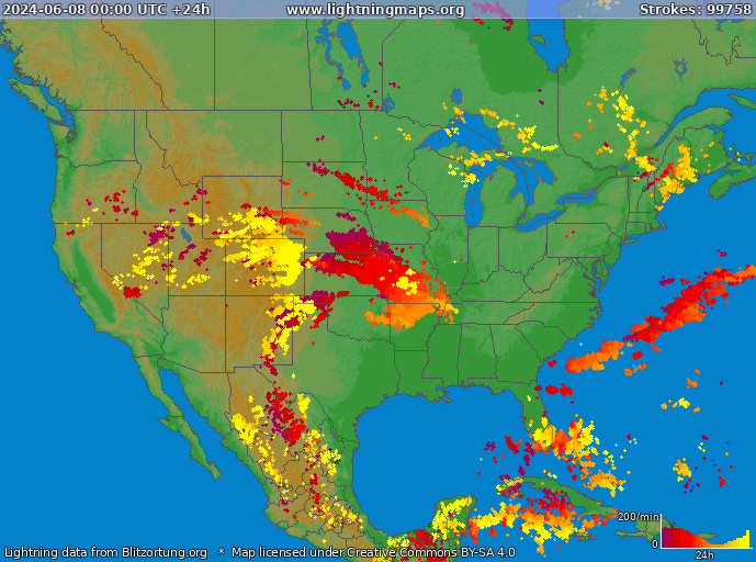 Lightning map USA 2024-06-08