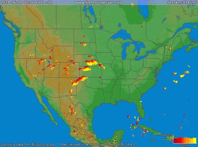 Mappa dei fulmini USA 08.06.2024 (Animazione)