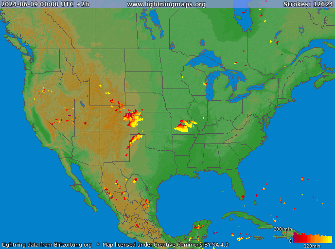 Mappa dei fulmini USA 09.06.2024 (Animazione)