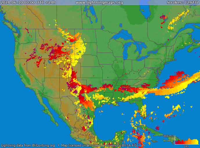 Lightning map USA 2024-06-10