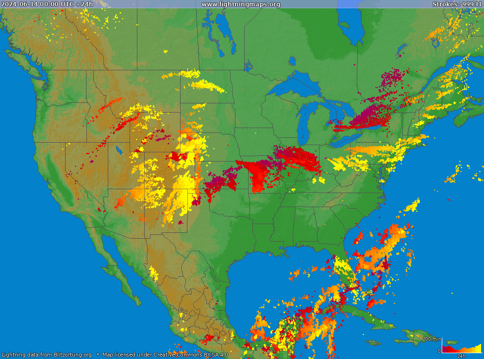 Mapa wyładowań USA (Big) 2024-06-14