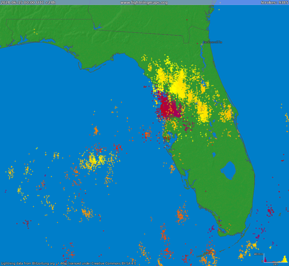 Mapa blesků Florida (Big) 15.06.2024