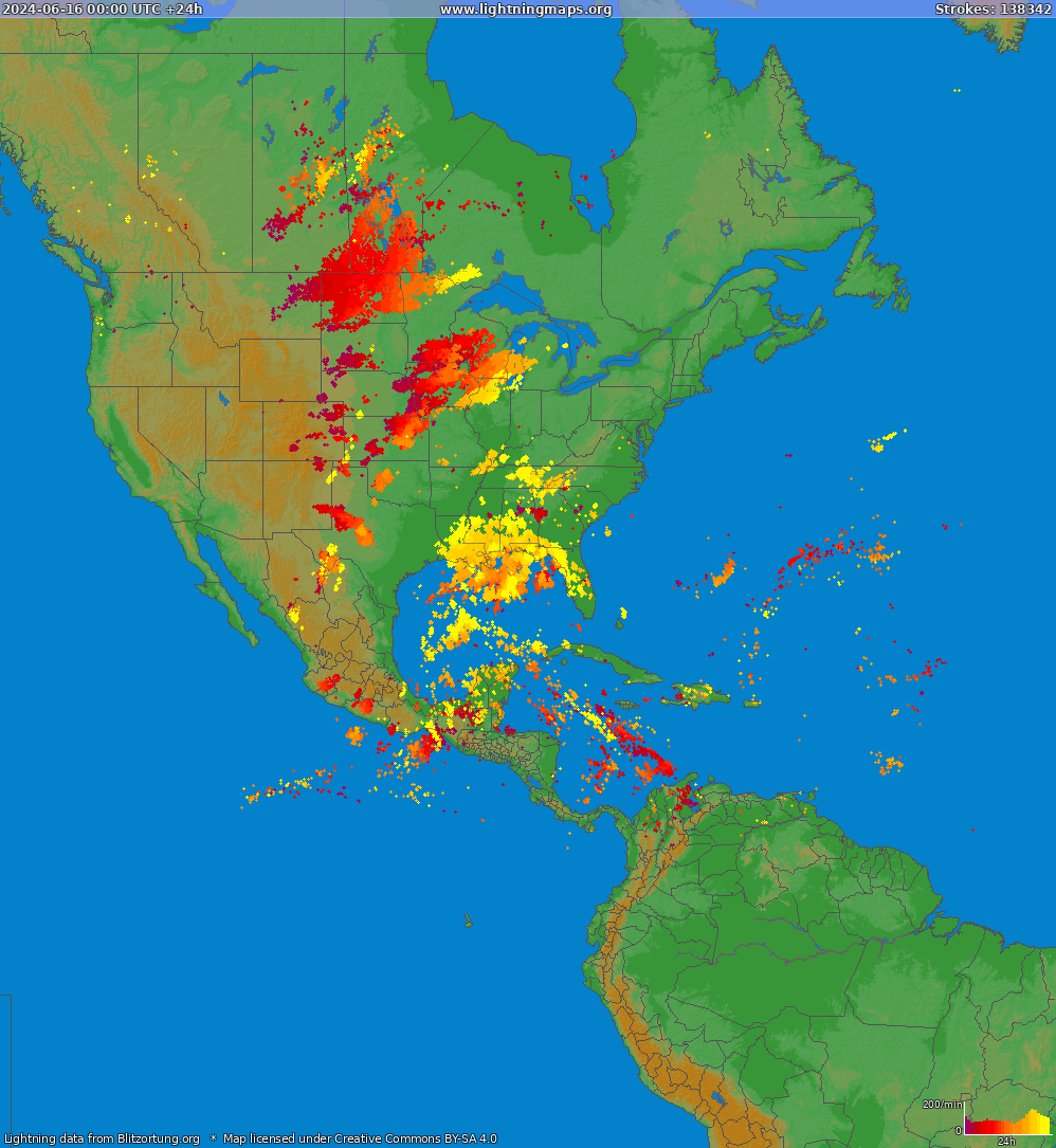 Mappa dei fulmini North America 16.06.2024