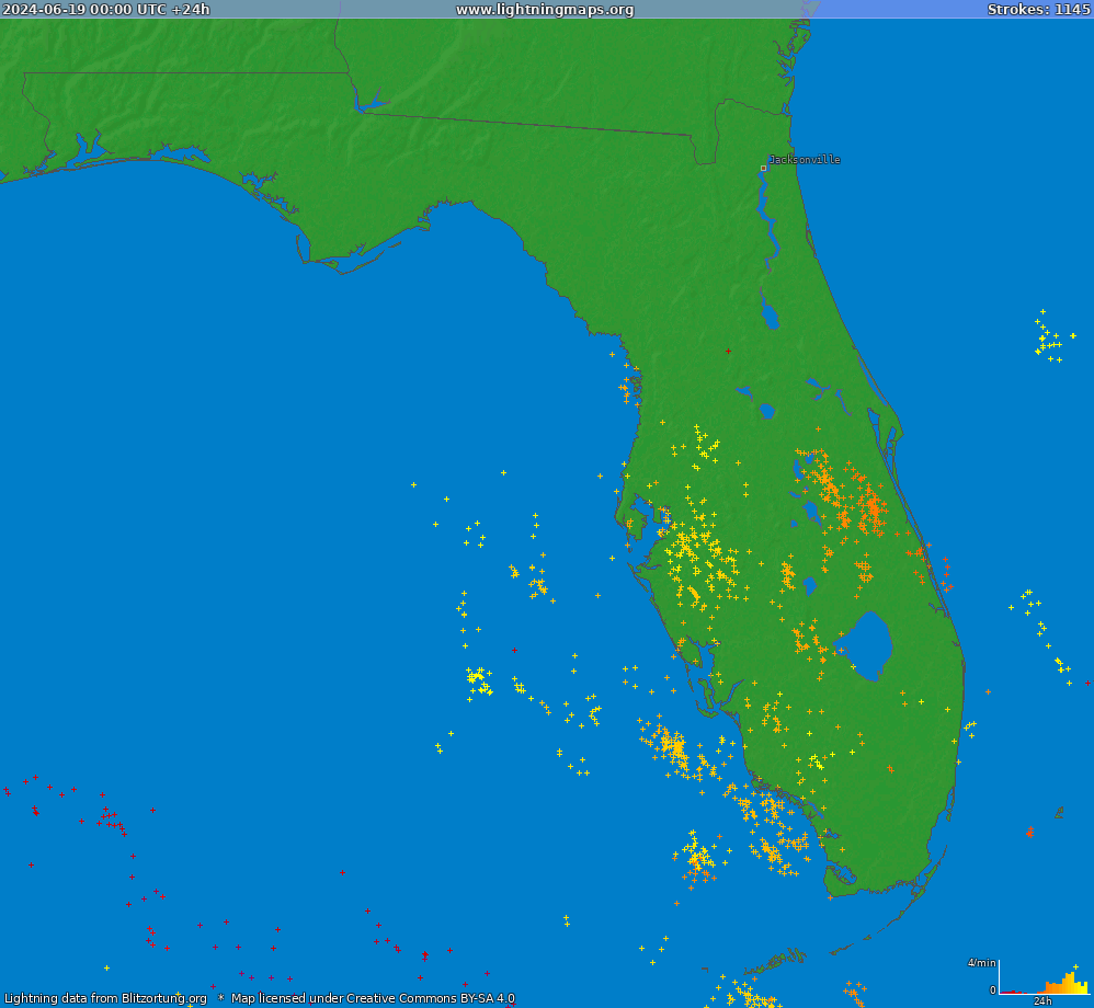 Mappa dei fulmini Florida (Big) 19.06.2024