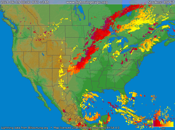 Lightning map USA 2024-06-19
