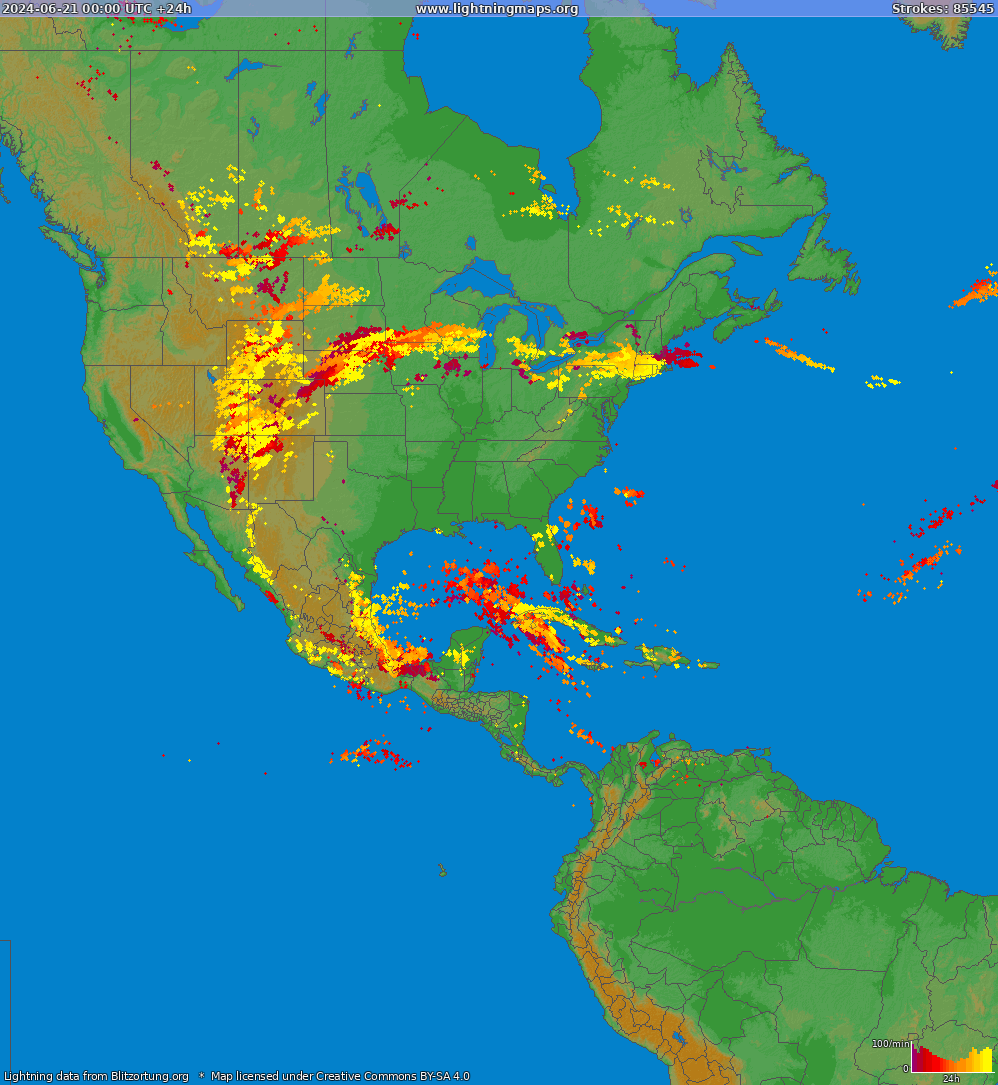 Mappa dei fulmini North America 21.06.2024