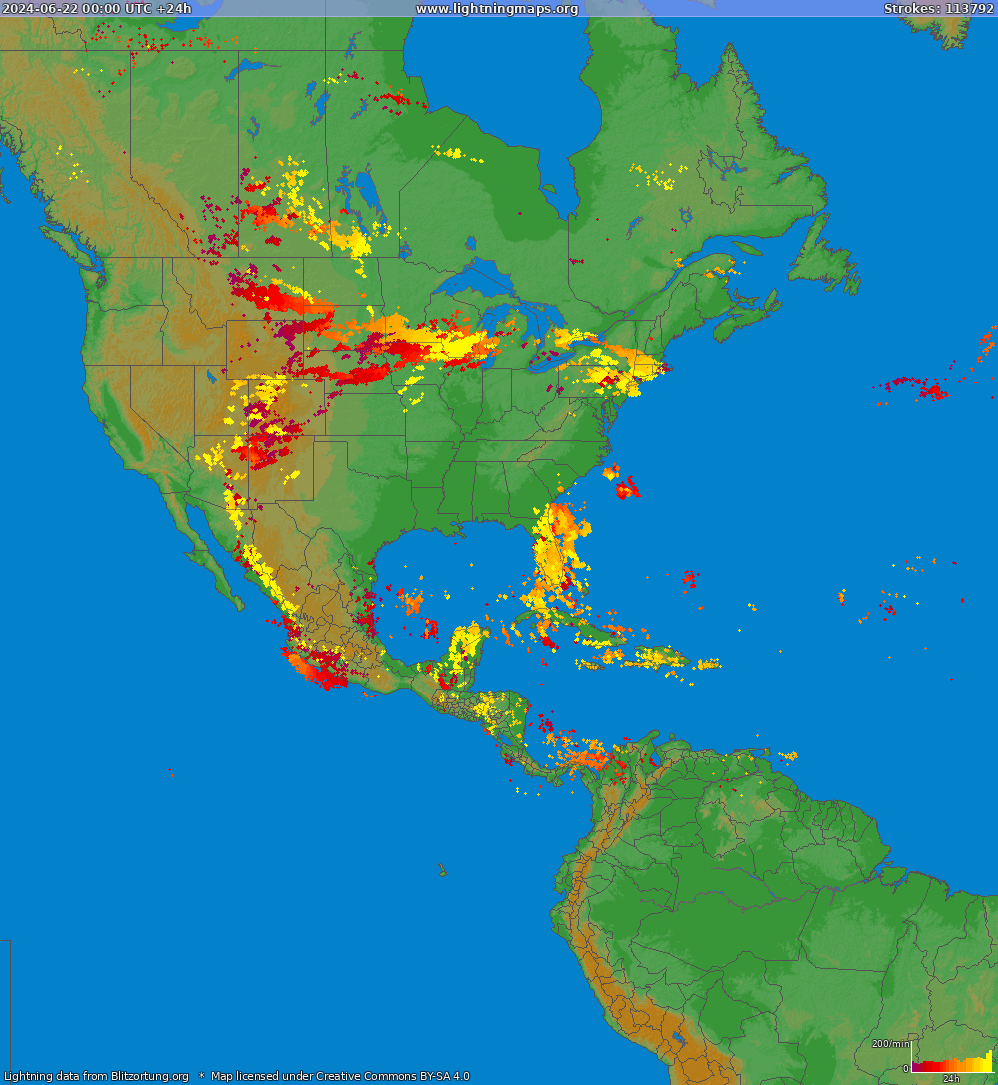 Mappa dei fulmini North America 22.06.2024