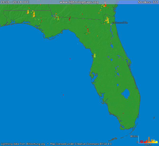 Lightning map Florida 2024-04-26 04:19:01 UTC