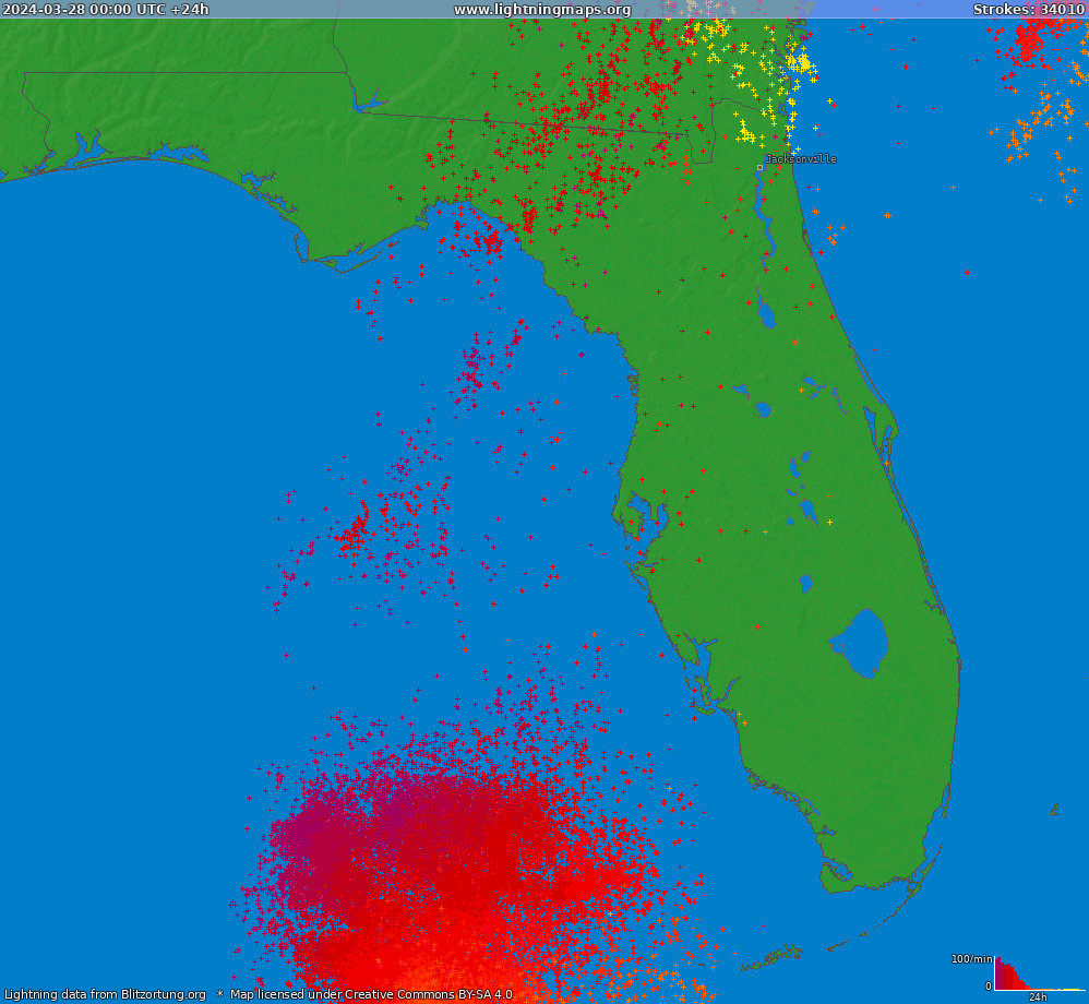 Mapa wyładowań Florida (Big) 2024-03-28
