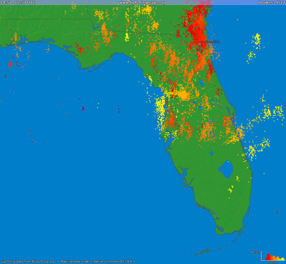 Bliksem kaart Florida (Big) 26.04.2024 09:02:55 UTC