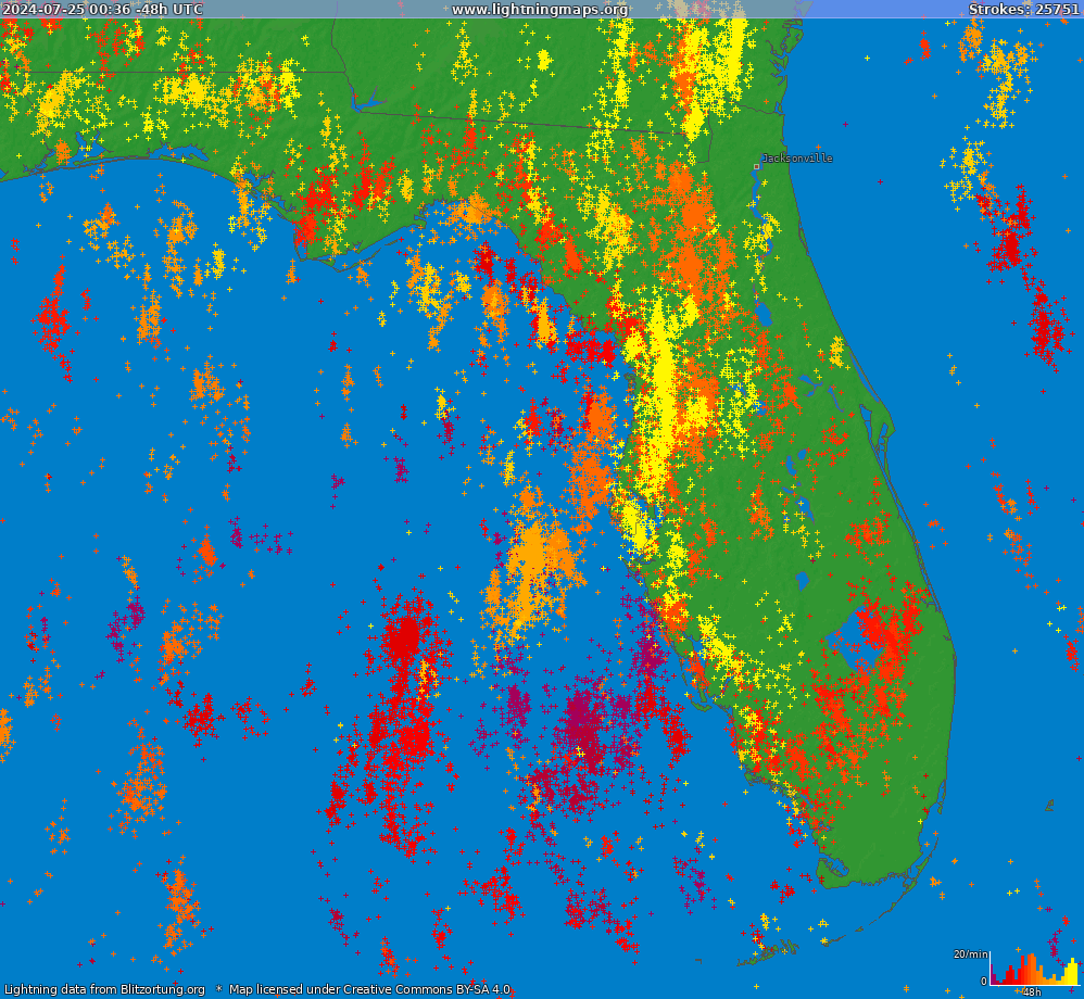Lightning map Florida (Big) 2024-04-30 11:04:51 UTC