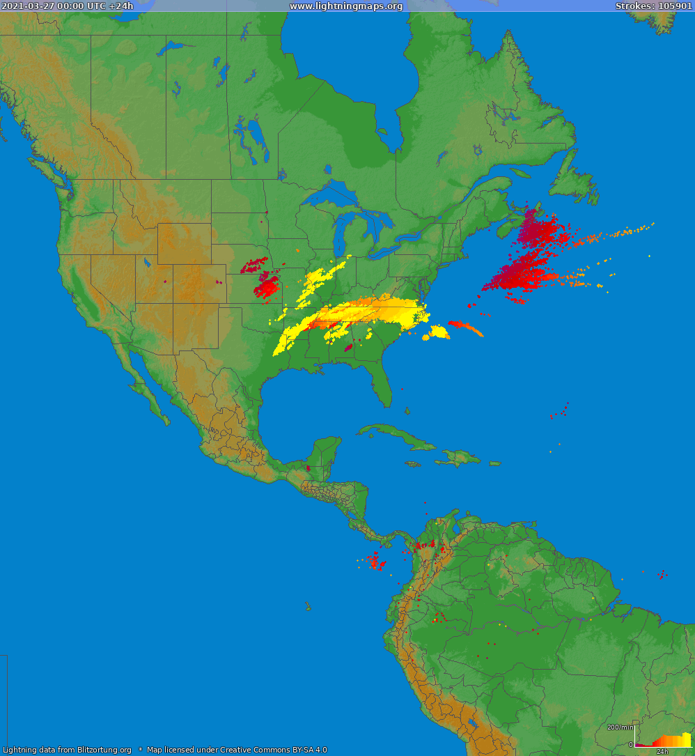 Carte de la foudre North America 27/03/2021