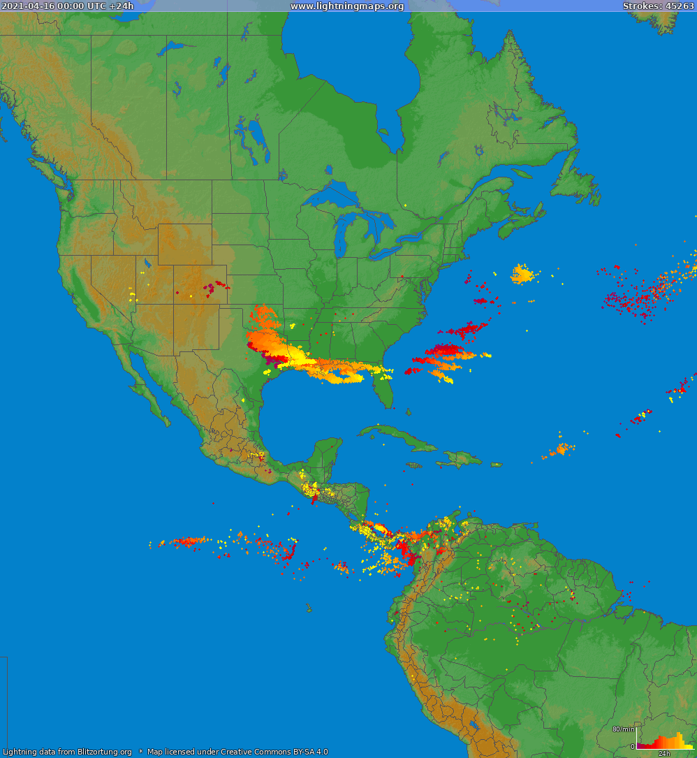 Lightning map North America 2021-04-16